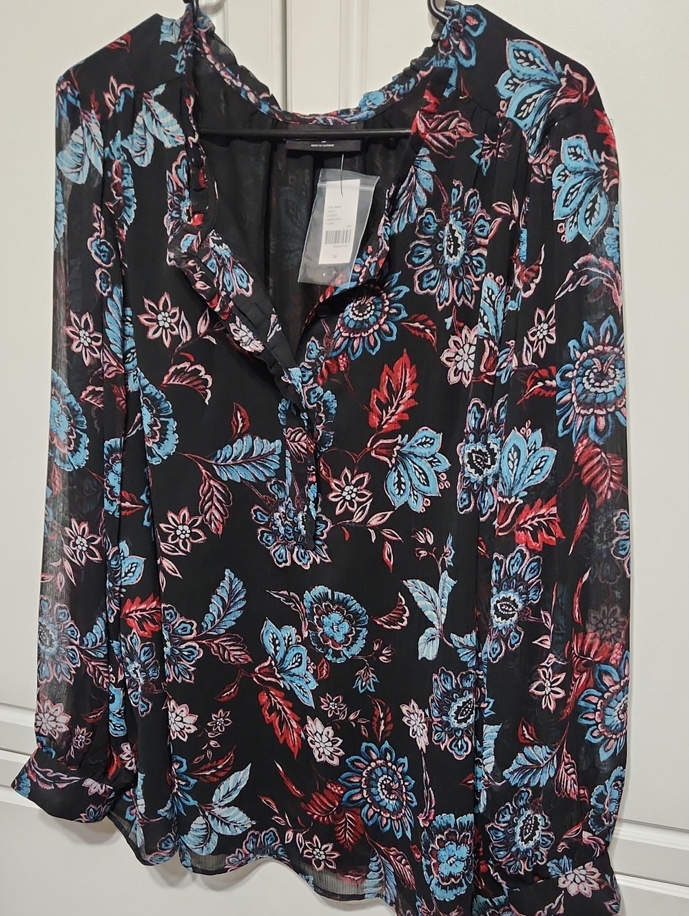 Lane Bryant Black Floral Ruffle-Trim Blouse